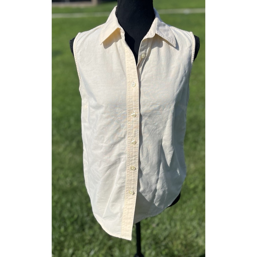 L.L.Bean Womens XS Sleeveless Button Front Shirt Cream Yellow 100% Cotton - Picture 2 of 10